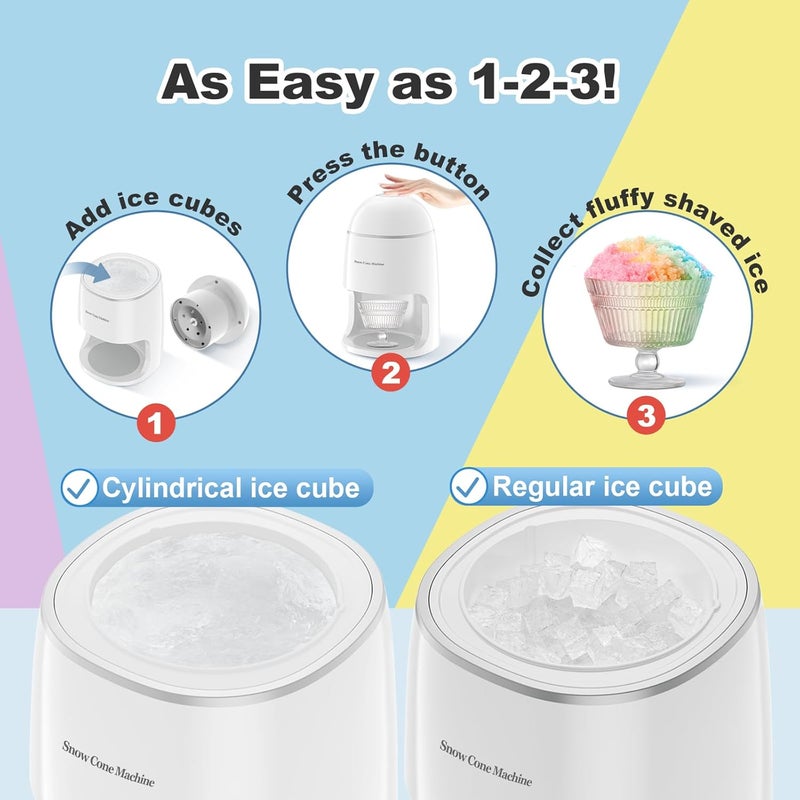 InchUp Electric Snow Cone Machine, Shaved Ice Maker Slushie Machine for Home, Kids Fast Fluffy Ice Shaver, Gift Ideal for Family Christmas Holiday, White - Image 3